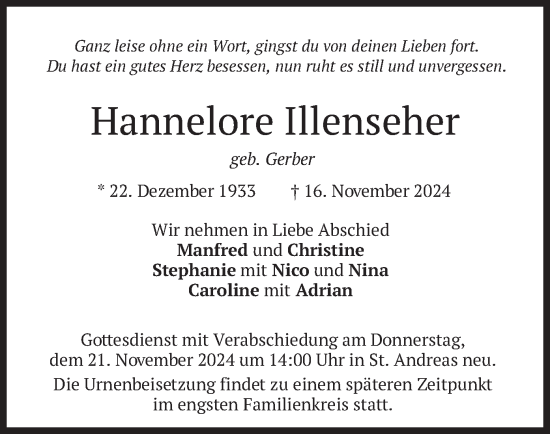 Traueranzeige von Hannelore Illenseher von merkurtz