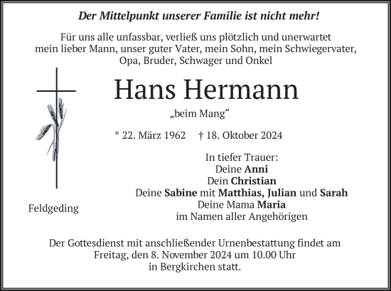 Traueranzeige von Hans Hermann von merkurtz