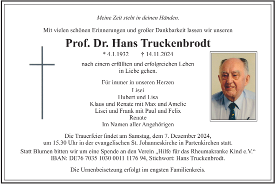 Traueranzeige von Hans Truckenbrodt von merkurtz