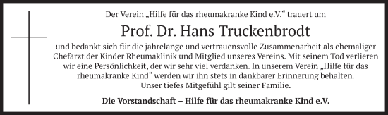 Traueranzeige von Hans Truckenbrodt von merkurtz