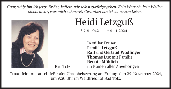 Traueranzeige von Heidi Letzguß von merkurtz