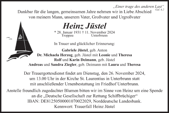 Traueranzeige von Heinz Jüstel von merkurtz