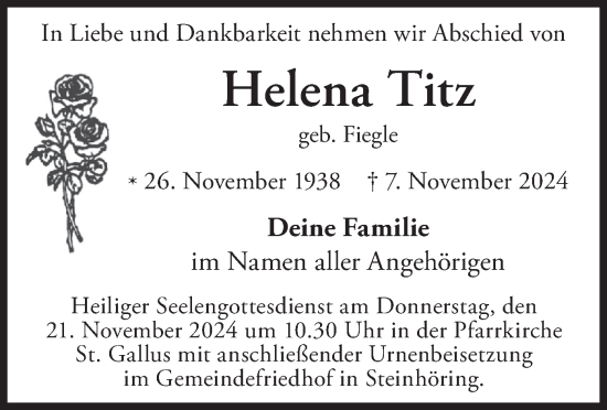 Traueranzeige von Helena Titz von merkurtz