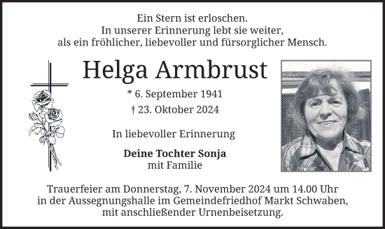 Traueranzeige von Helga Armbrust von merkurtz