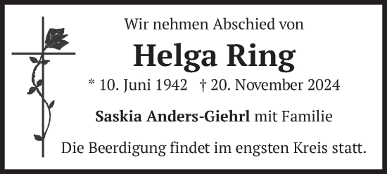 Traueranzeige von Helga Ring von merkurtz