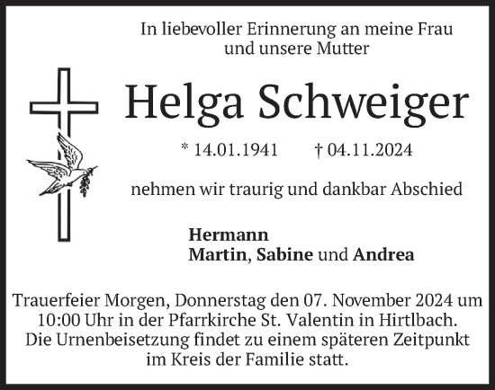 Traueranzeige von Helga Schweiger von merkurtz