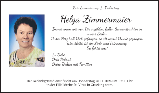 Traueranzeige von Helga Zimmermaier von merkurtz
