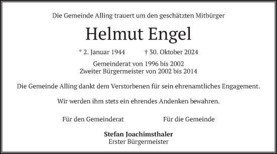 Traueranzeige von Helmut Engel von merkurtz