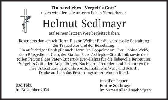 Traueranzeige von Helmut Sedlmayr von merkurtz