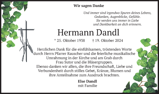 Traueranzeige von Hermann Dandl von merkurtz