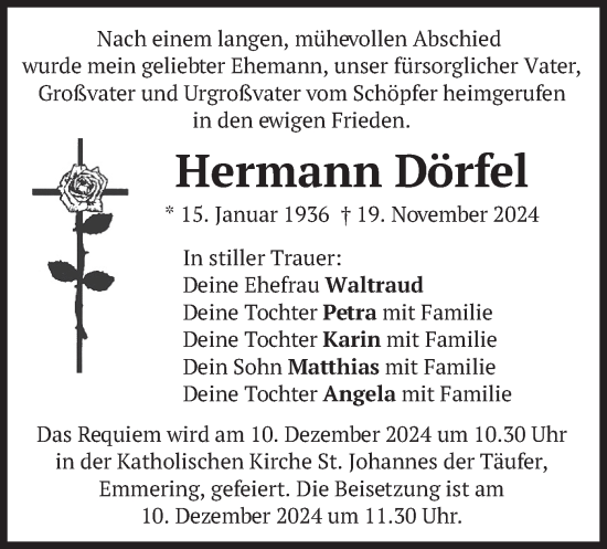 Traueranzeige von Hermann Dörfel von merkurtz