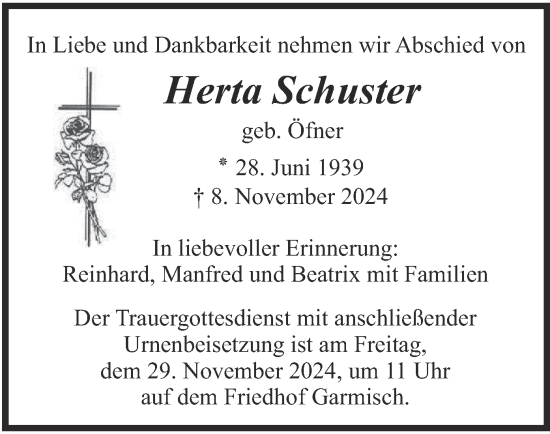 Traueranzeige von Herta Schuster von merkurtz