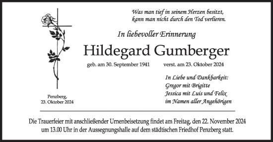 Traueranzeige von Hildegard Gumberger von merkurtz