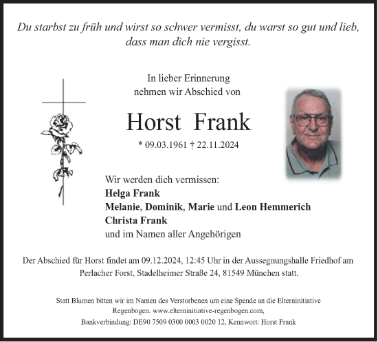 Traueranzeige von Horst Frank von merkurtz