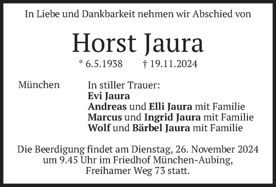 Traueranzeige von Horst Jaura von merkurtz