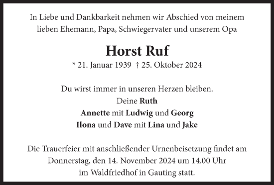 Traueranzeige von Horst Ruf von merkurtz