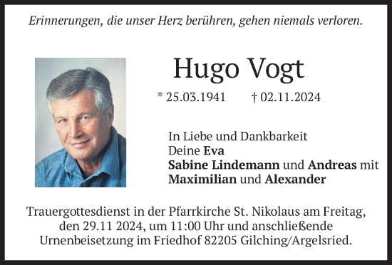 Traueranzeige von Hugo Vogt von merkurtz