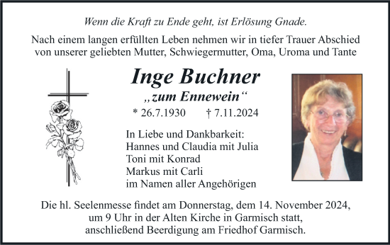 Traueranzeige von Inge Buchner von merkurtz