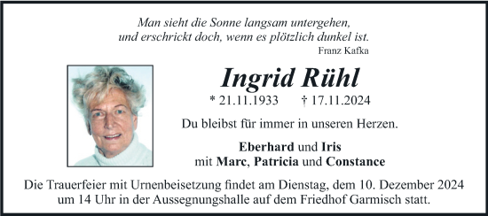 Traueranzeige von Ingrid Rühl von merkurtz