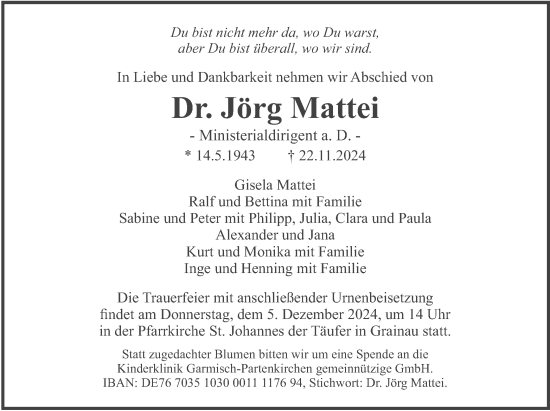 Traueranzeige von Jörg Mattei von merkurtz