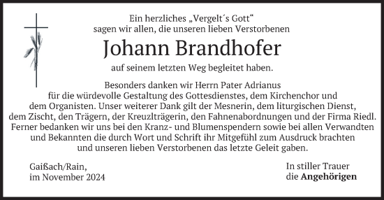 Traueranzeige von Johann Brandhofer von merkurtz