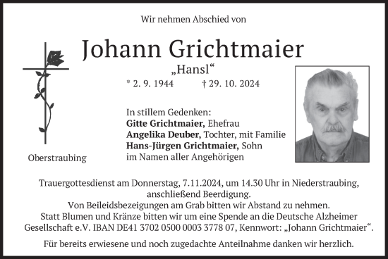 Traueranzeige von Johann Grichtmaier von merkurtz