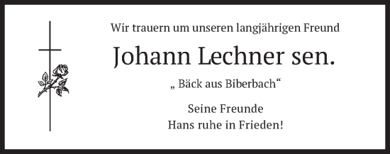 Traueranzeige von Johann Lechner von merkurtz