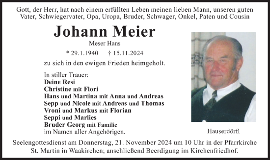 Traueranzeige von Johann Meier von merkurtz