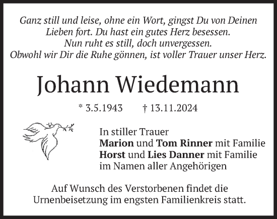 Traueranzeige von Johann Wiedemann von merkurtz