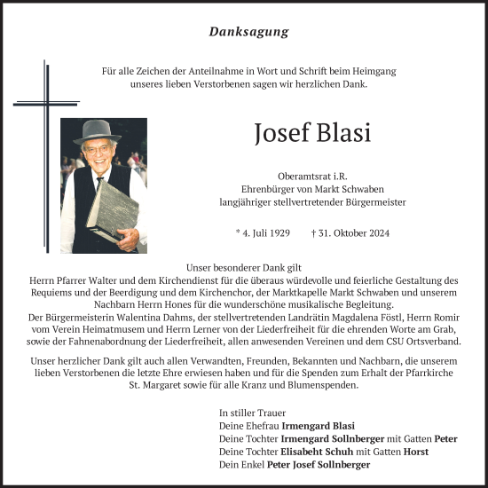 Traueranzeige von Josef Blasi von merkurtz