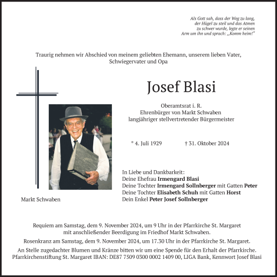 Traueranzeige von Josef Blasi von merkurtz