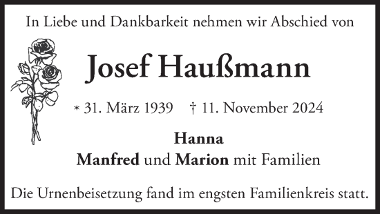 Traueranzeige von Josef Haußmann von merkurtz