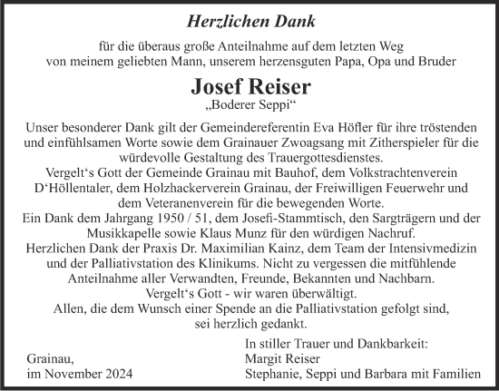 Traueranzeige von Josef Reiser von merkurtz