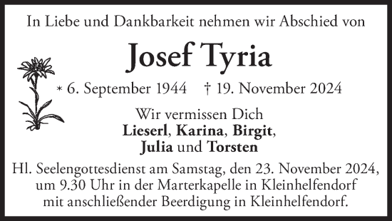 Traueranzeige von Josef Tyria von merkurtz