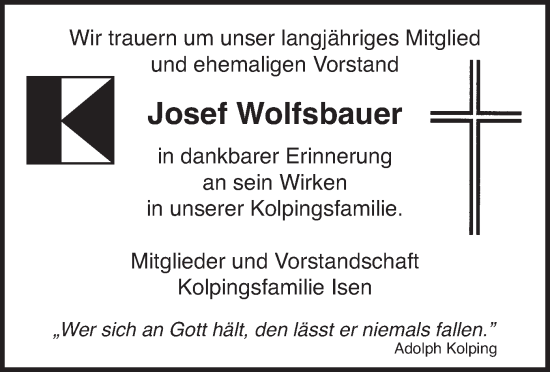 Traueranzeige von Josef Wolfsbauer von merkurtz