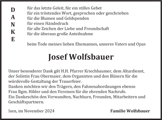 Traueranzeige von Josef Wolfsbauer von merkurtz