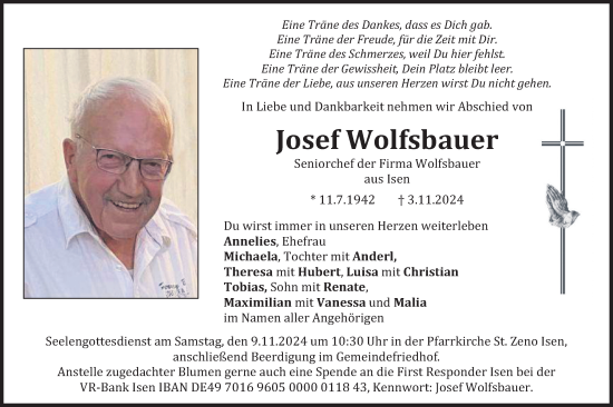 Traueranzeige von Josef Wolfsbauer von merkurtz