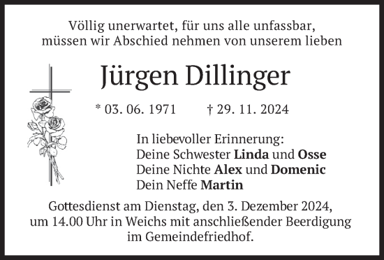 Traueranzeige von Jürgen Dillinger von merkurtz