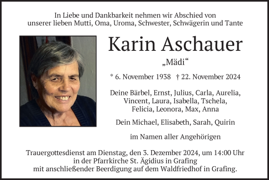 Traueranzeige von Karin Aschauer von merkurtz