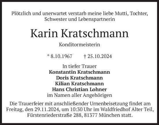 Traueranzeige von Karin Kratschmann von merkurtz