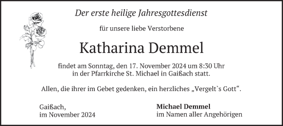 Traueranzeige von Katharina Demmel von merkurtz