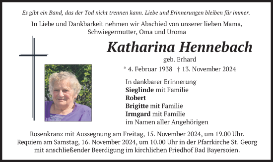 Traueranzeige von Katharina Hennebach von merkurtz