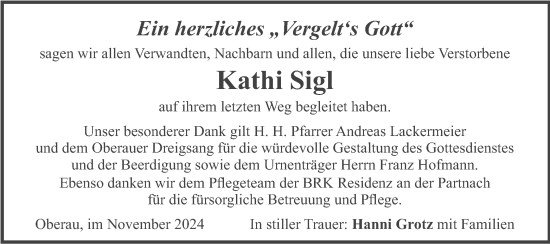 Traueranzeige von Kathi Sigl von merkurtz