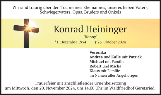 Traueranzeige von Konrad Heininger von merkurtz