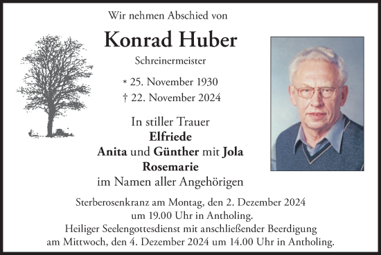 Traueranzeige von Konrad Huber von merkurtz