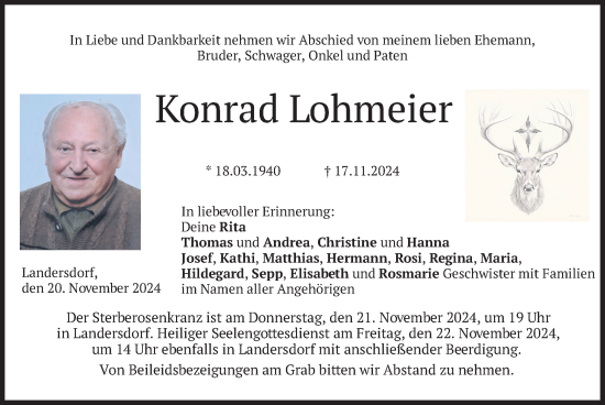 Traueranzeige von Konrad Lohmeier von merkurtz