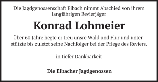 Traueranzeige von Konrad Lohmeier von merkurtz