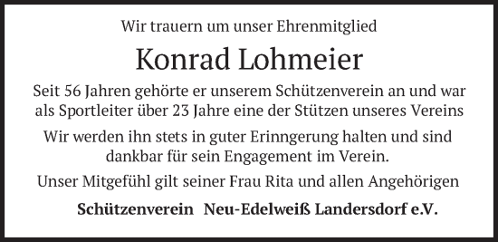 Traueranzeige von Konrad Lohmeier von merkurtz