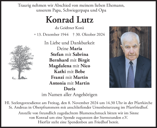 Traueranzeige von Konrad Lutz von merkurtz