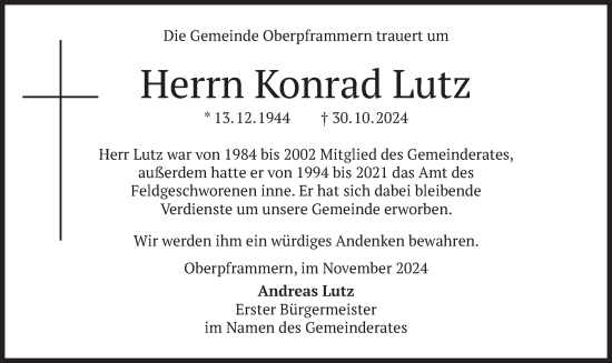 Traueranzeige von Konrad Lutz von merkurtz